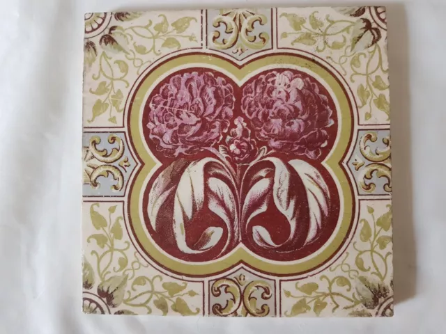 English Period Tile. Pretty Colourful Flower Decoration. Arts And Crafts Style