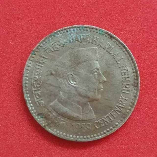 Indian 5 Rupees Coin 1989,100 birth Anniversary Of Jawahar Lal Nehru