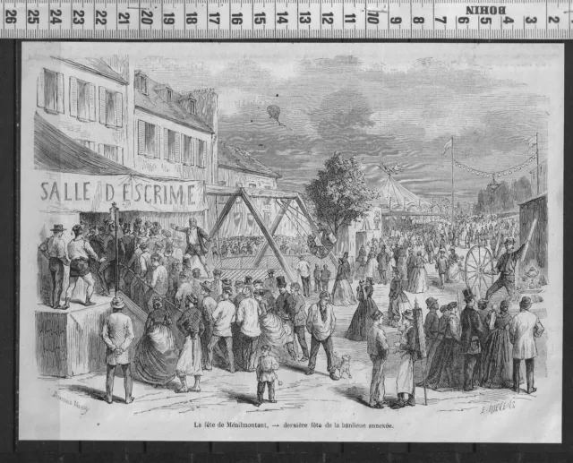 G319 / Engraving 1873 / La Fete De Menilmontant