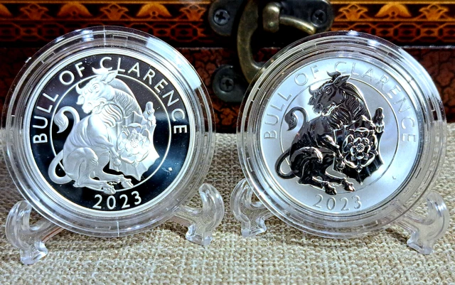 2023 UK 1 Oz Tudor Beasts Bull of Clarence Silver Proof Frosted proof 2 coin set