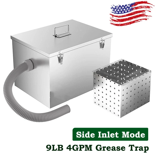 9LB Stainless Steel 4GPM Grease Trap Interceptor W/ Basket Side Inlet