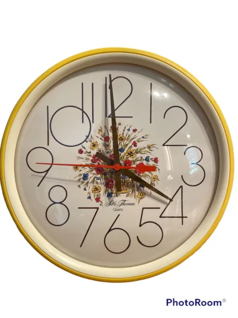 Seth Thomas Wall Clock White Dial Yellow Plastic Case 1979 Tested