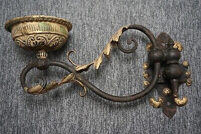 Cast & Wrought Iron OIL LAMP HOLDER Swivel Arm WALL MOUNT and BRACKET - ANTIQUE