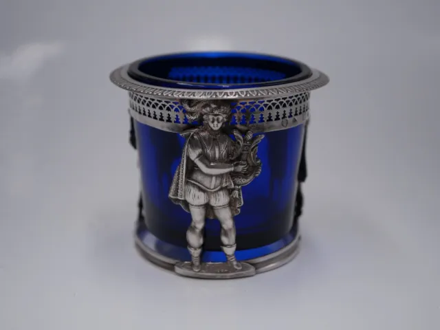 Coupe En Argent Massif Poincon Coq Paris 1809 Troubadour Verre Bleu