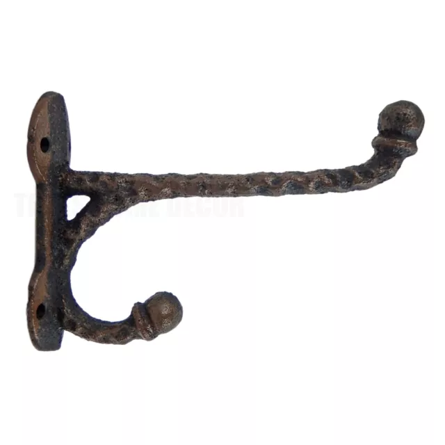 Cast Iron Double Wall Hook Coat Towel Hanger Hammer Forged Rippled Look Brown
