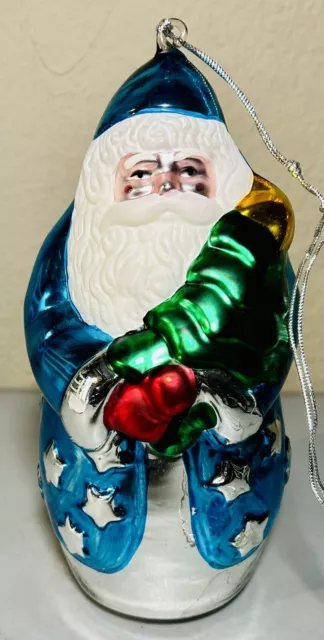 Department 56 Oversize Mercury Glass 9”Starry Santa Ornament Hand Blown/Painted