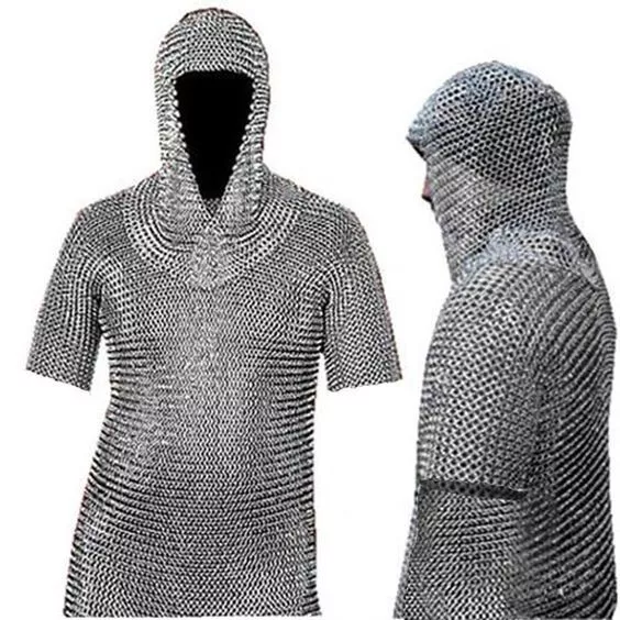 Half Sleeve Chainmail Shirt with Coif Aluminium Butted Habergeon Medieval Armor