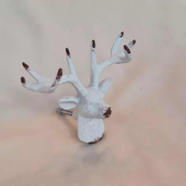White DEER Head Cast Iron KNOB Drawer Pull Cabinet Cabin Rustic