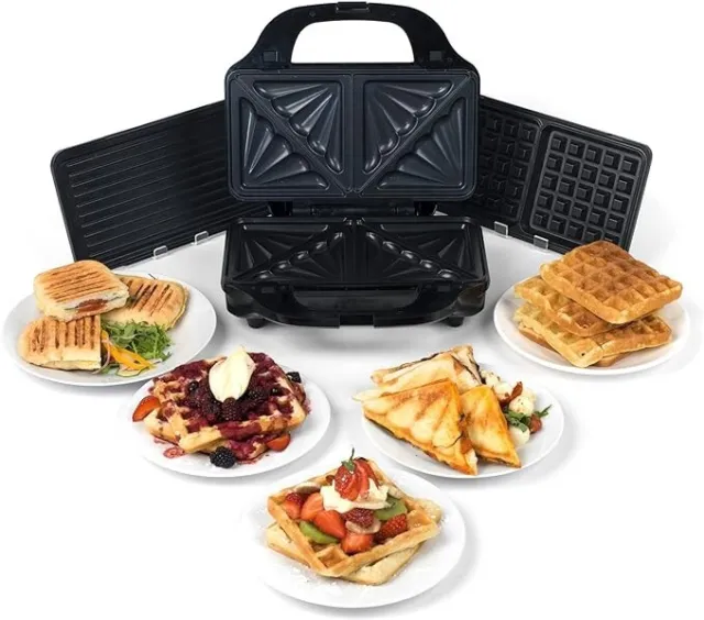 Salter XL 4-in-1 Snack Maker | Waffle, Panini, Toastie & Omelette Cooker | 900W