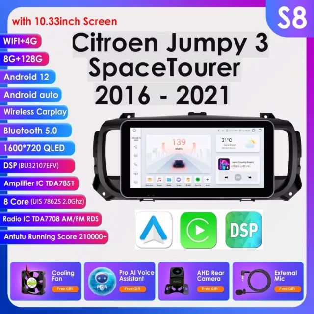8+128GB Autoradio CarPlay GPS WIFI  für Citroen Jumpy Spacetourer Peugeot Expert