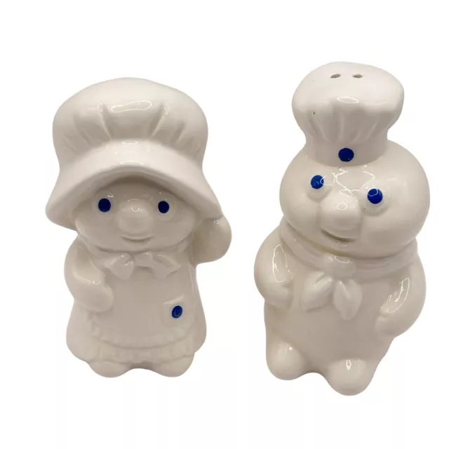 Vintage 1988 Pillsbury Dough Boy & Girl Ceramic Salt And Pepper Shakers 4" Dated