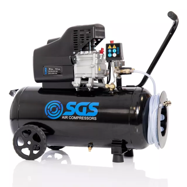 SGS 50 Litre Direct Drive Air Compressor With Integrated Hose Reel - 9.5CFM 2.5H