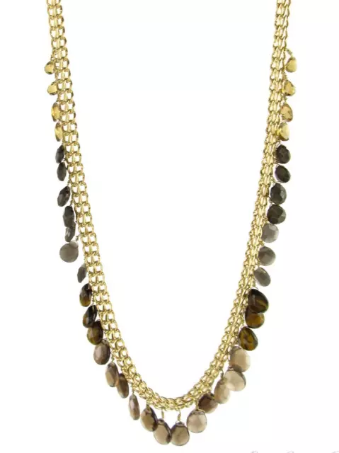 FOSSIL Brand Vintage Revival Tiger's Eye Smoky Bead 34" Necklace NEW $148