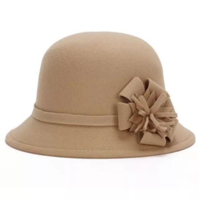 Flower Lady Winter Women Cap Felt Hat Cloche Bucket Vintage Elegant Bowler 3