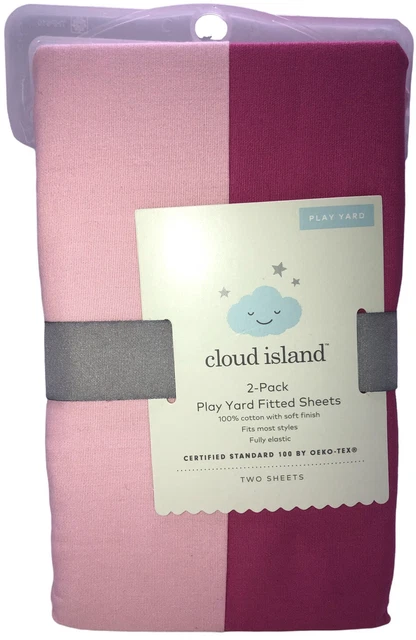 "Sábanas de cuna ajustadas para bebé Play Yard rosa 2 piezas isla nube rosa/rosa NUEVAS 27""x39"