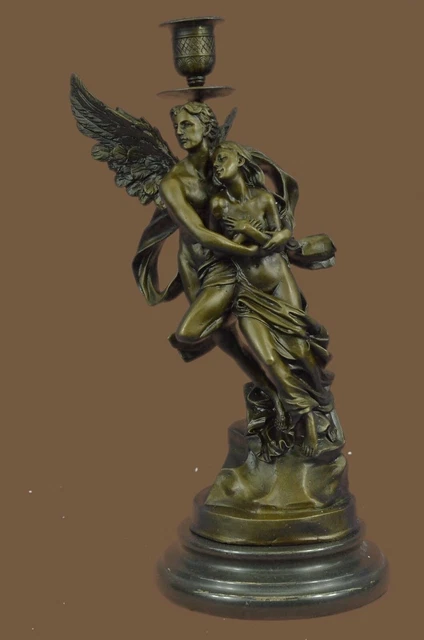 Art Déco Mármol Bronce Escultura Ángel "Psique Y Eros "Estatua Cupido Arte Deal