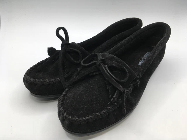 Minnetonka KILTY HARDSOLE Women's Black Moccasin Slippers (US 7/ UK 5/ EU 38)