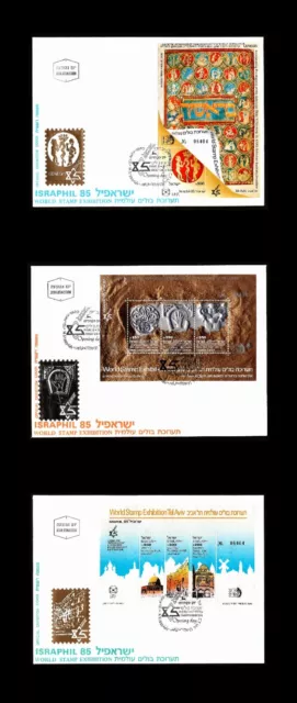 Israel 1985 Israphil Souvenir Sheets Ipf Overprints #907-909 Fdc