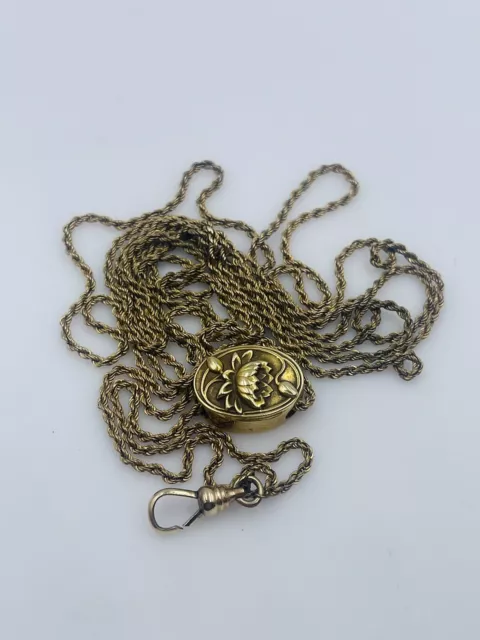 Antik Viktorianisch 14k Goldblume Slide Auf Gefülltes Gold Uhr Halskette 127cm