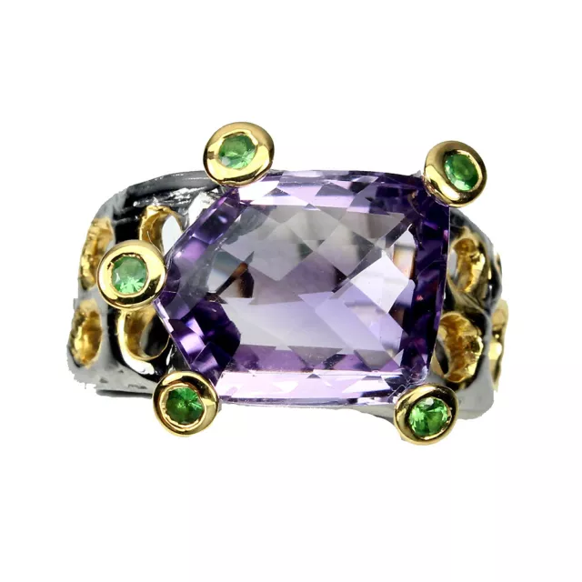 Main 7.19ct Améthyste Violet Tsavorite Grenade 925 Bague en Argent Taille 8