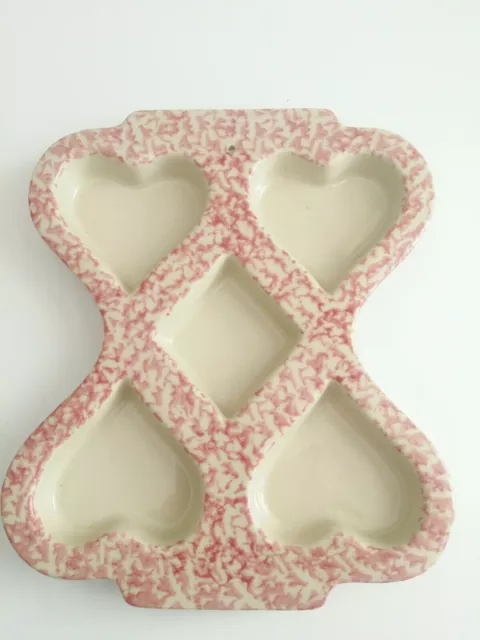 Roseville Henn Pottery Red Relish Dip Appetizer Dish Heart Shaped 5 Compartments