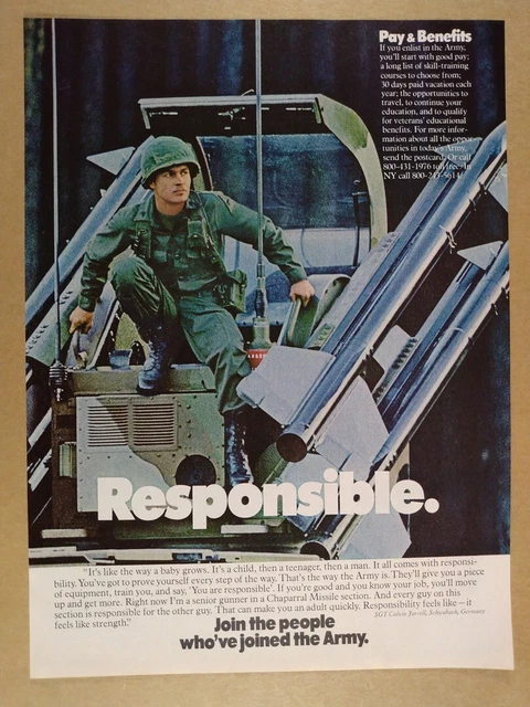 1978 US Army Recruitment Chaparral Missile Senior Gunner photo vintage print Ad