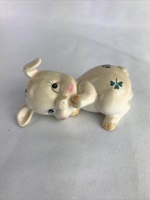 Lefton China Hand-Painted Lucky Pig Irish Clover Ceramic Figurine 3.5