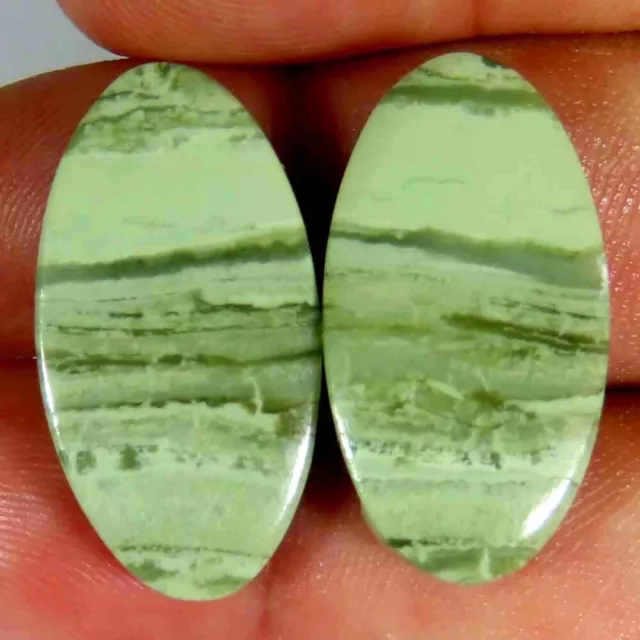 25,30 Karat, 100 % natürliches grünes Serpentinenpaar ovaler Cabochon...