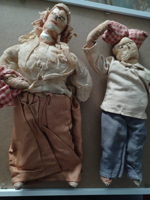 2 piece lot ANTIQUE PRIMITIVE FOLK ART HANDMADE CLOTH DOLLS Couple Man Woman