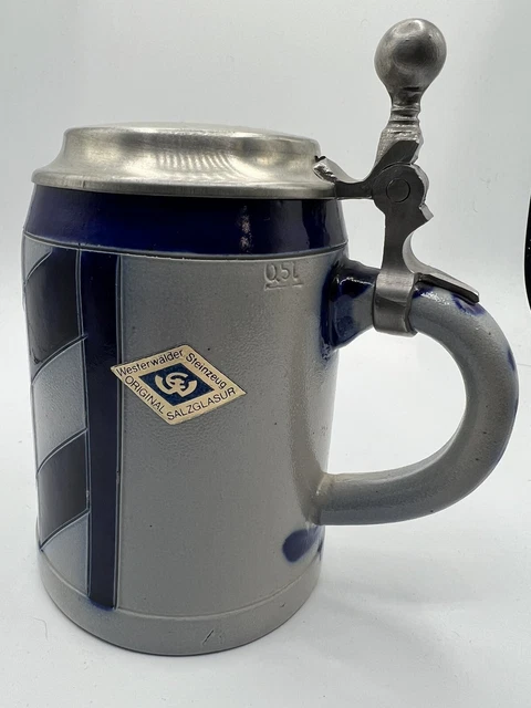 Beer Stein Silver/Blue Westwalder Steinzeug Original Salzglasur