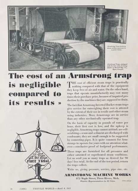 1931 Ad(L18)~Armstrong Machine Works, Three Rivers, Mi. Inverted Bucket Traps