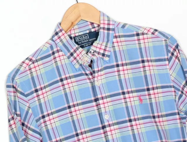 POLO by RALPH LAUREN Camicia Oxford da uomo taglia S slim fit a quadri a...