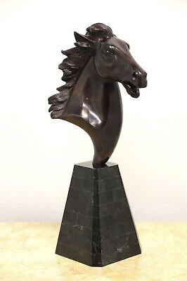 MAITLAND SMITH Horse Head Sculpture on Tessellated Marble Base