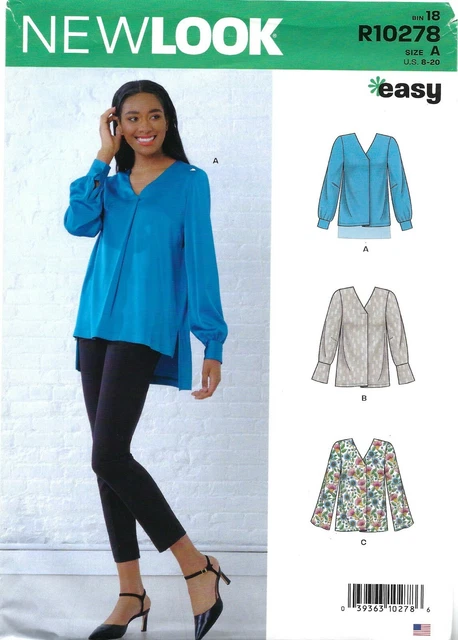New Look R10278 V-Neck Blouses w Single Pleat Detail Sz 8-20 UNCUT EASY N6637