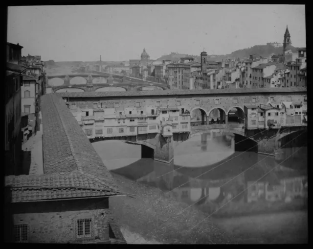 ANTIQUE Magic Lantern Slide PONTE VECCHIO FLORENCE C1900 PHOTO ITALY TUSCANY