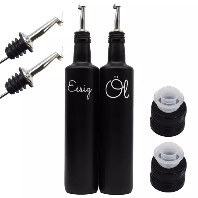 Essig Öl Flaschen Set 2x 500 ml schwarz matt Flaschen mit Edelstahl-Ausgießer