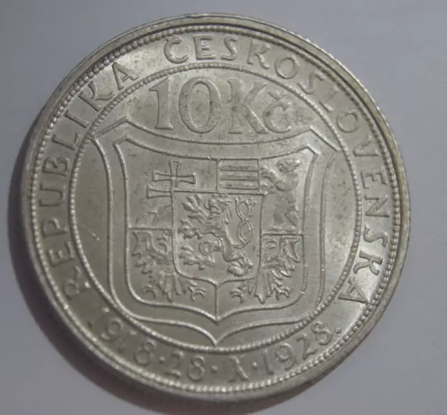 Tschechoslowakei, 10 Korun 1928, Silber