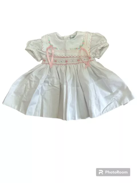 VTG Rosey Kids Smocked Embroidered Infant Girls Pink White Dress Size 6mo