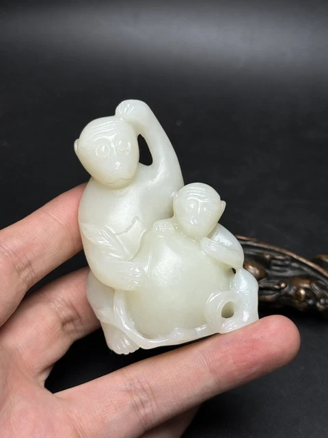 Chinese Exquisite Handmade Monkey carving Hetian Jade Statue