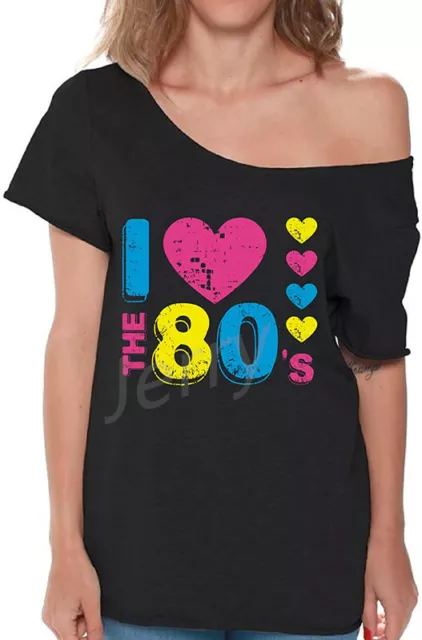 Book Week Women I love 80's Off Shoulder Adult T-shirt 80s Costume Cosplay Party