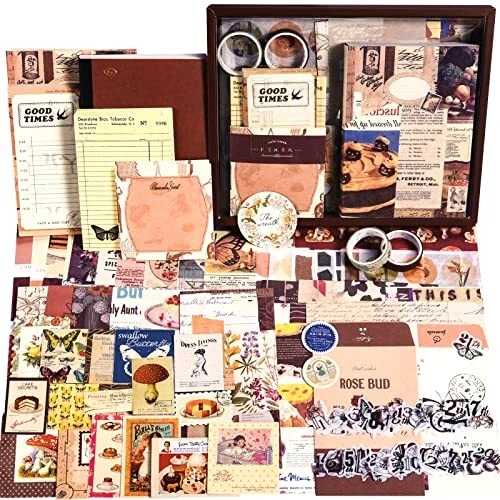Kit de suministros de álbum de recortes vintage 351 piezas kit de diario de basura bala con diario...