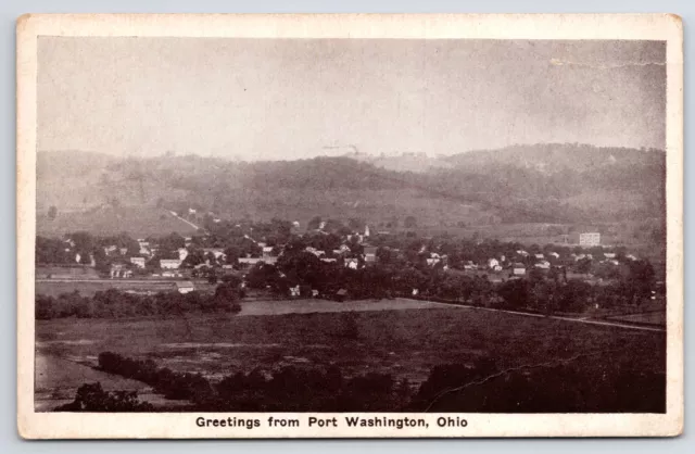 Port Washington Ohio~Airplane View~City Greetings Postcard Sepia~1920s Postcard