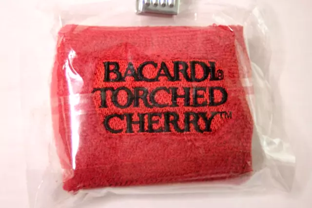 Bacardi Rum Wristband Set Torched Cherry w/ Bat Logo Sweat Band Bracelet Wrist