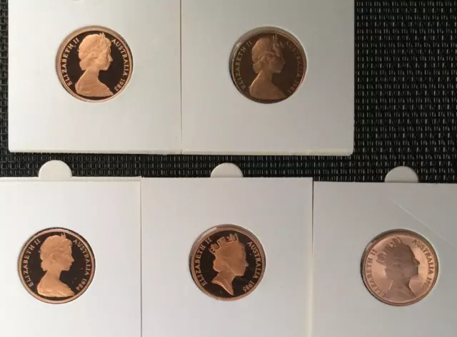 1982, 1983, 1984, 1985, 1986 2 cent Proof coins from album