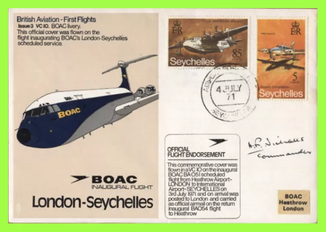 Seychelles 1971  BOAC VC 10 Inaugural Scheduled Flight, signed Cover