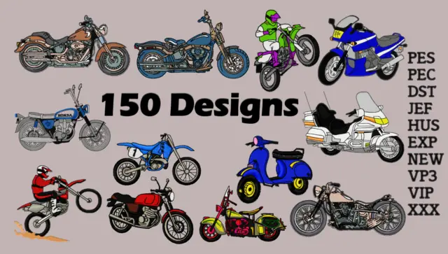 Motifs De Broderie Machine - 150 Motos Cyclomoteurs Motocross - Formats...