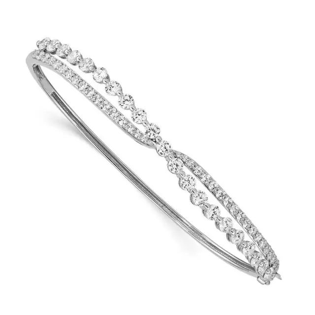 Sterling Silver Rhodium-plated Criss Cross CZ Hinged Bangle