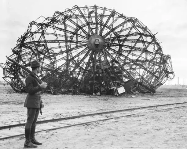Soldier Guarding The Dirigible Hindenburgs Wreck Aviation History Old Photo