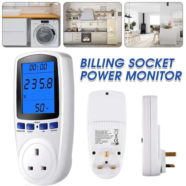 UK PLUGIN ELECTRICITY Power Consumption Meter Energy Monitor Watt Kwh