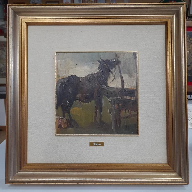 Dipinto ad olio su pannello "CAVALLO" cm.20X20 - BUSO - 1939 - con cornice